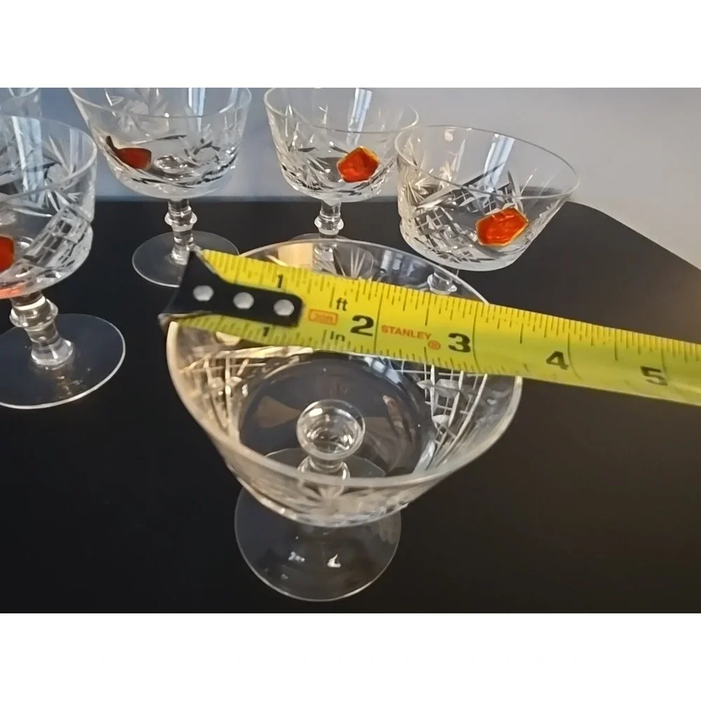 Champagne / Tall Sherbet Glasses (6) by‎ Ajka Csopak Pinwheel / Fan Pattern NEW